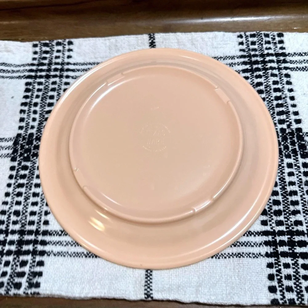 Vintage Texas Ware Dallas Ware Melamine Plate‎ and Bowl Set Peach Pink MCM 2pc